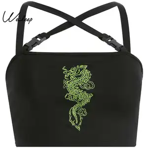 Женский укороченная уличная одежда Weekeep, укороченная уличная одежда с вышивкой черного дракона, лето 2019