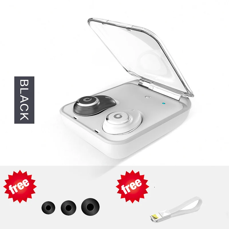 Black White TWS мини беспроводные наушники-вкладыши Bluetooth наушники V4.2 Спорт IPX5 Водонепроницаемый с 2000 мАч коробка перезаряжаемая гарнитура YZ148 - Цвет: Black White