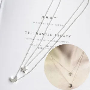 

New Fashion Personality Wild Star Moon Pendant Necklace, Short Clavicle Double Chain Necklace Statement Necklace Boho Chocker