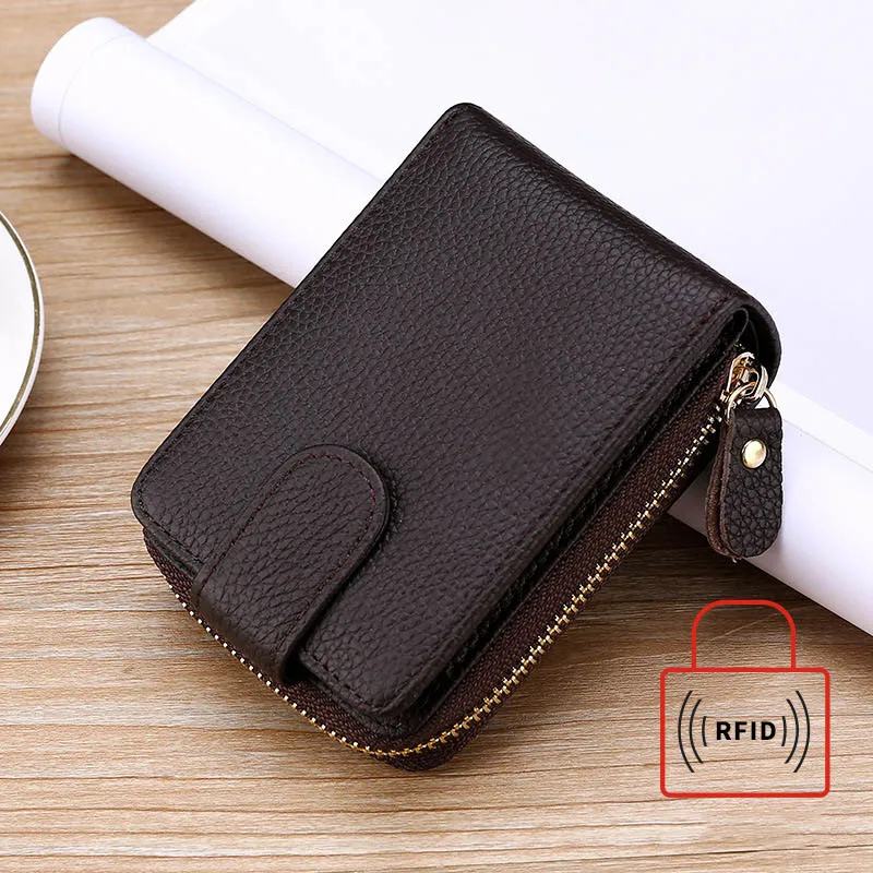 Rfid coffee Органайзер Кошельки для монет женские Rfid карты пакет водительские права кобура Geniune Кожа Мужская карта молния Женский мульти-карта бит - Цвет: Rfid coffee