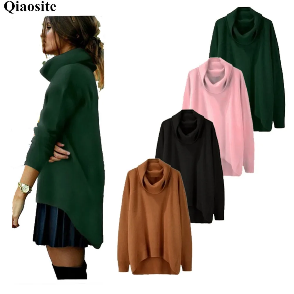 2017 Casual Wild Wear Solid Female Pullovers Full Sleeve Turtleneck Autumn Winter Loose Thin Asymmetrical Women's Sweater S-XL | Женская