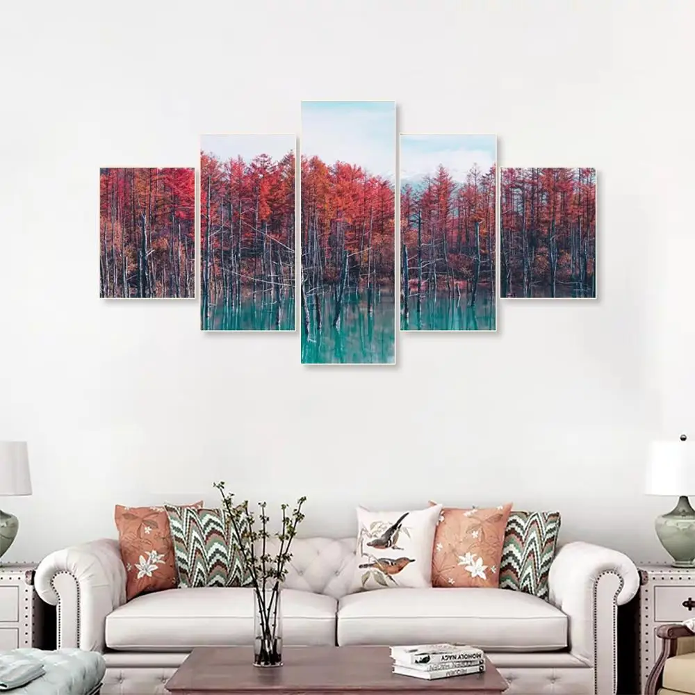 Laeacco Canvas Calligraphy Painting 5 Panel Forest Wall Art Posters and Prints Living Room Decor Picture Nordic Home Decoration | Дом и сад