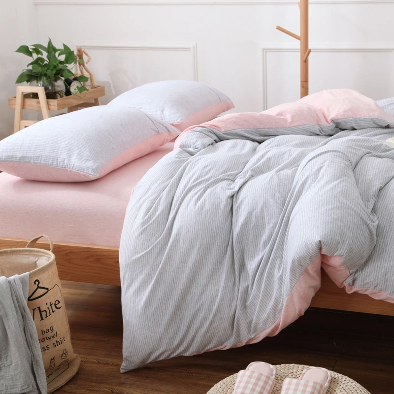 

Student Naked Sleeping Cotton Bedding Kit 4pcs Solid Stripe 1.8m Bed