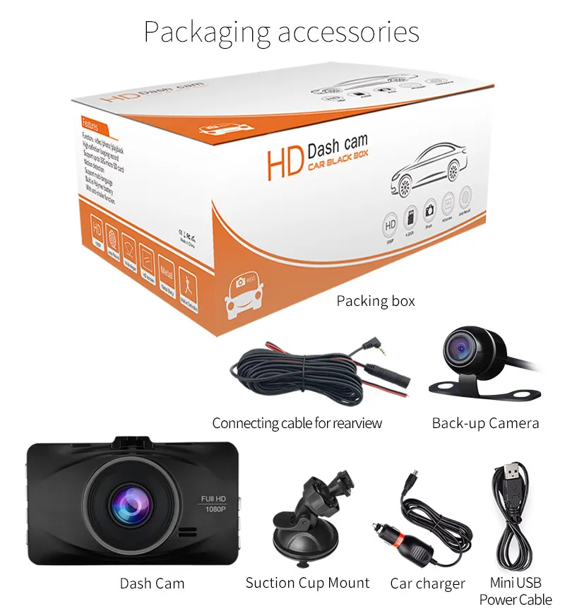 Denicer MD20L Двойной объектив Автомобильный видеорегистратор Камера Full HD 1080P видео Регистраторы 3 дюймов Экран автомобиль металлический корпус Регистратор