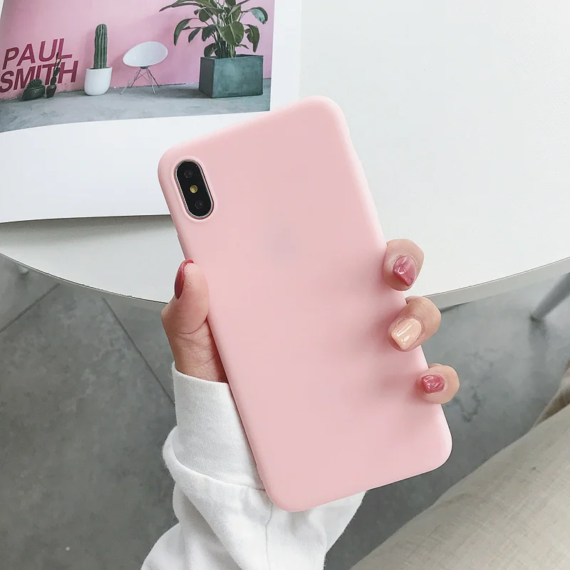 Pink Мягкая задняя крышка, матовый цветной чехол для iPhone 6, 6 S, 7, 8 Plus, X, XR, XS Max, противоударный защитный силиконовый из ТПУ, роскошный карамельный чехол - Цвет: Pink