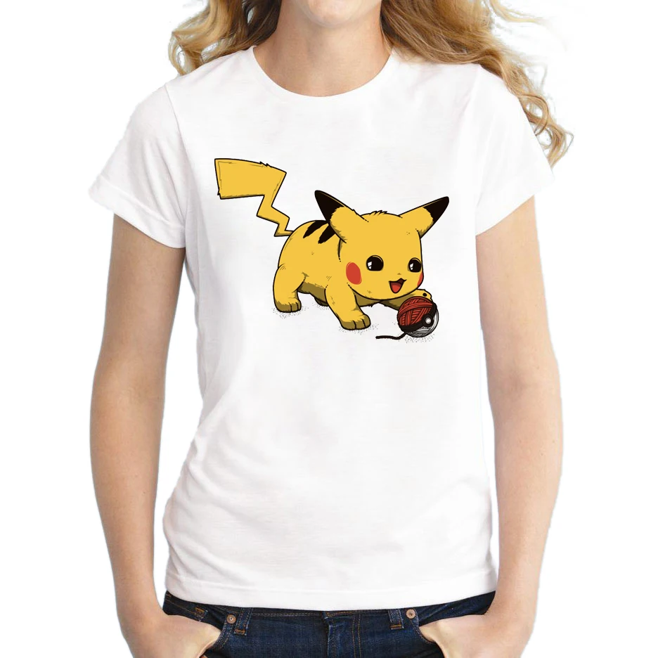 2017 Для женщин Мода picatchu Дизайн футболка Новинка Топы корректирующие женские