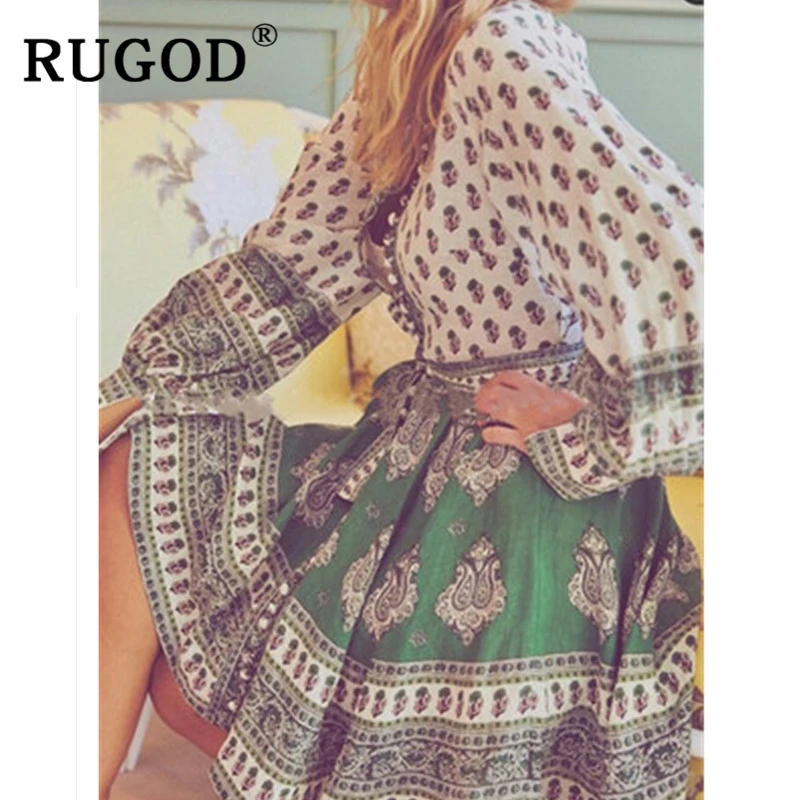 Женское винтажное платье с цветочным принтом RUGOD Модные Вечерние Платья миди