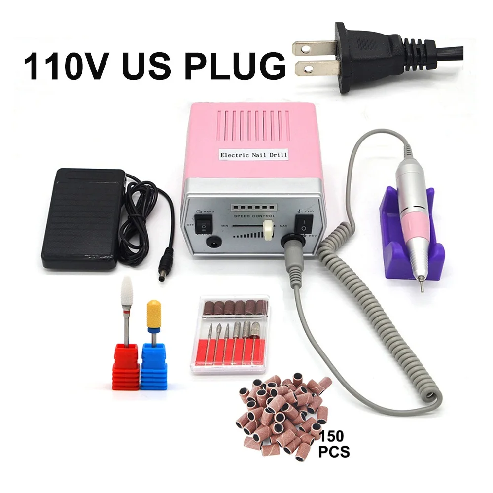 Pink US plug 150B2D5 Золотой электрический сверлильный станок для дизайна ногтей, Профессиональный аппарат для маникюра, оборудование для дизайна ногтей, оборудование для педикюра и маникюра - Цвет: Pink US plug 150B2D5