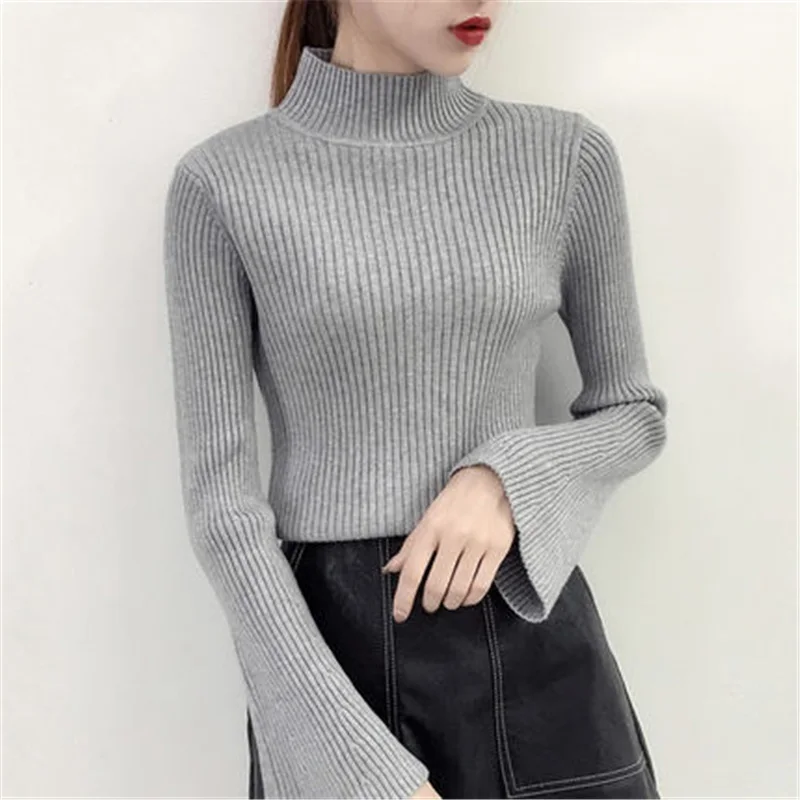 Вязаный джемпер 2018 женский зимний облегающий короткий свитер с роговым