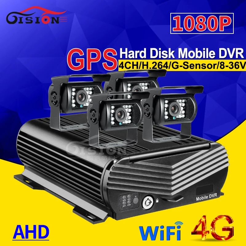 Онлайн 4CH H.264 жесткий диск HDD 4G GPS Wifi Автомобильный регистратор Мобильный Dvr комплект с 4 шт. наружной автомобильной камеры водонепроницаемый для автобуса такси фургона