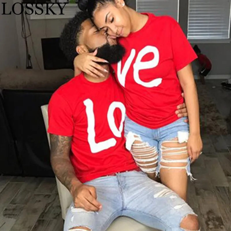 

Lovers Couple Summer T Shirt Heart Love Print Casual O Neck Short Sleeve Women's Ummer T-shirt Couple Boyfriend Tee Top Female