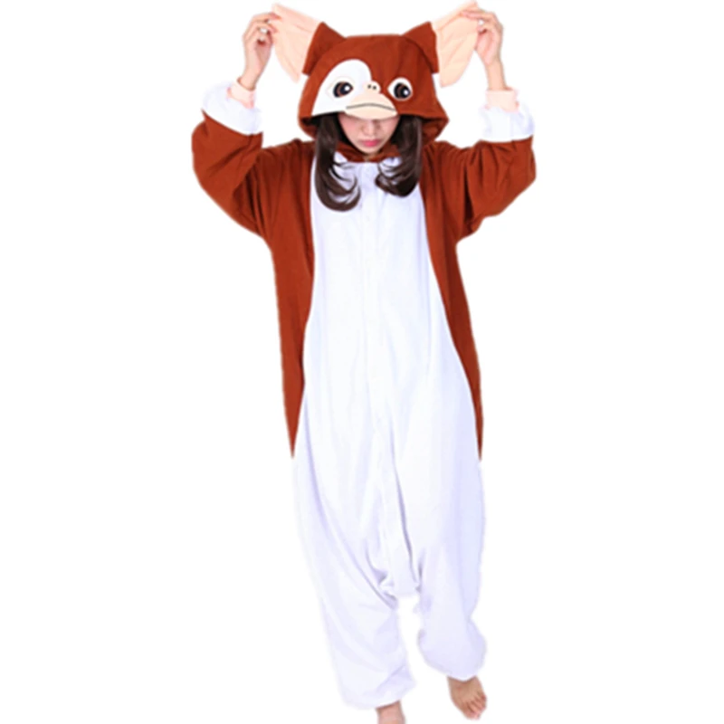 Кигуруми коричневый гремлинс Gizmo onesies пижамы для взрослых пижамы Хэллоуин Карнавал вечерние Рождество Косплей Костюм