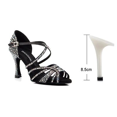 Black 8.5cm SHOYDANC/Танцевальная обувь для сальсы, женская обувь для латинских танцев со стразами, женская обувь на Кубинском каблуке 9 см, Обувь для бальных танцев - Цвет: Black 8.5cm