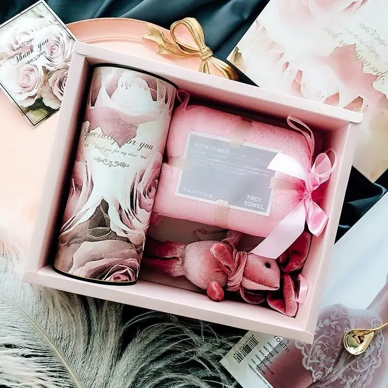 pink set B 1 Набор возвращенных подарков для свадьбы, коробка для конфет, Подарочная сумка, подарок подружки невесты, подарок, розовая, серая кукла, подарки для жениха, лицо, башня, керамическая чашка - Цвет: pink set B