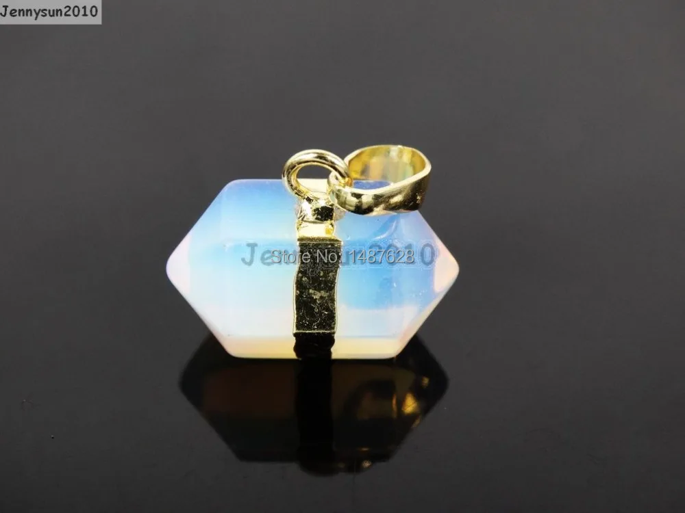

Natural Opalite Gems Stones Horizontal Petite Nugget Hexagonal Pointed Reiki Chakra Necklace Gold Pendant Charm Beads 10pcs/pack