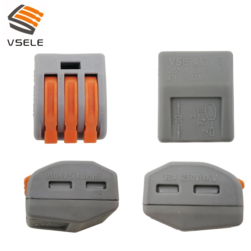 VSELE 30 шт./лот VSE-413-A провода разъемы 3p Тип штекера пружинный зажим мини 222-413