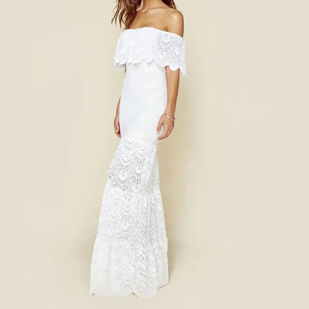 Dresses Без бретелек белое кружево Бохо пол-Ленг платья короткий рукав оболочка Пляж Свадебные платья Русалка свадебное элегантное платье dentelle#10 - Цвет: Dresses