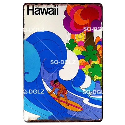 [SQ-DGLZ] Summer Hawaii Metal Tin Sign Aruba Plaque Paint Australia Wall Decor Beach Painting Plaques