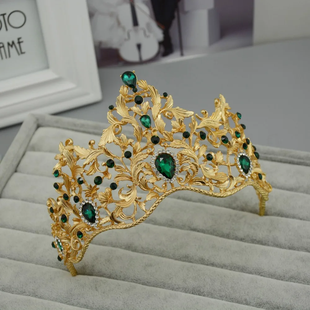 SLBRIDAL Gorgeous Baroque Style Gold Leaf Red Green Crystal Wedding Tiara Crown Earring Set Pageant Bridal Queen Princess | Украшения и