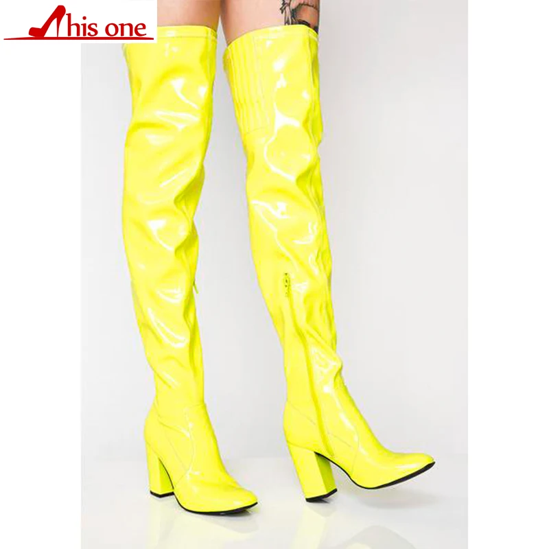 

2019 Sexy Party Shoes Woman Over The Knee Boots Girls Fancy Dress High-Heel Women Boots Bright Patent Leather Long Boots 35-47