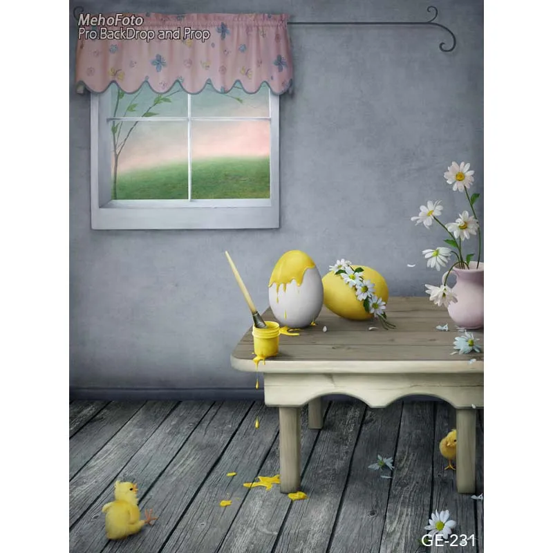 Пасхальный день цыпленок белый фон для фотосъемки с окном Виниловый