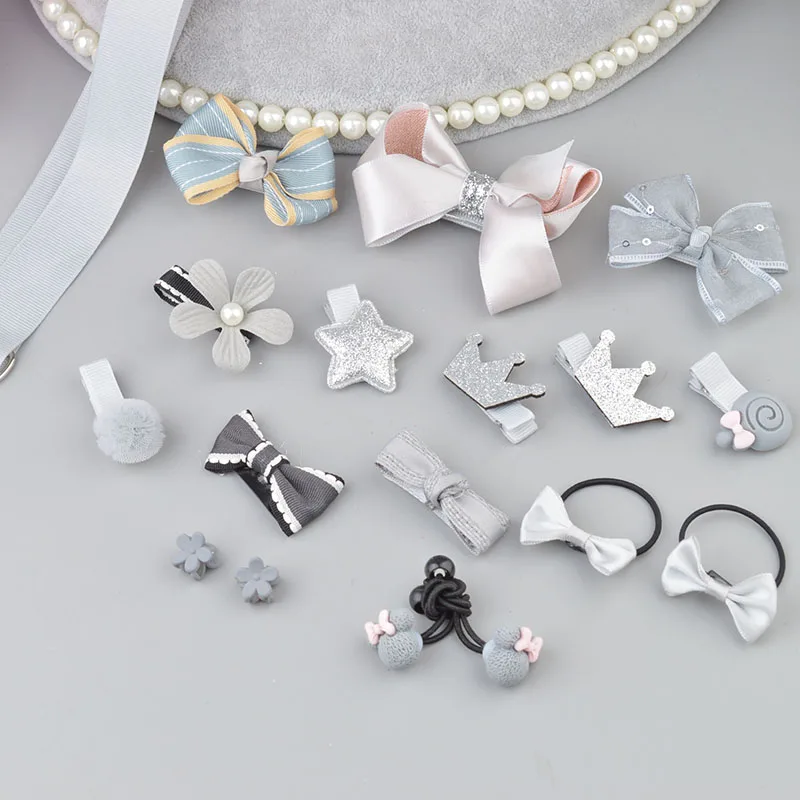 18 pieces old grey 1 комплект цветок Дети Детские аксессуары заколки младенец, ткань лук цветок Головные уборы заколки для волос головной убор A7 - Цвет: 18 pieces old grey