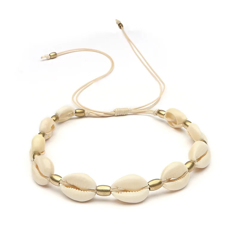 gold bead w necklace Модные бусины золотистого цвета раковина Каури колье ожерелье для женщин белый коричневый ожерелье черный ремень ожерелье пляжное ожерелье - Окраска металла: gold bead w necklace