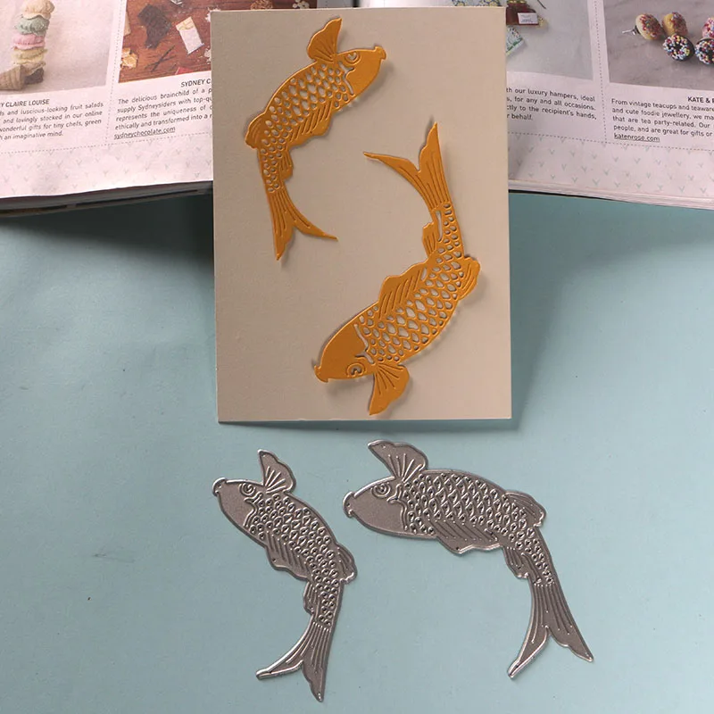 DUOFEN металлические Вырубные штампы китайский год Lucky carp рыба вырезанный кружевной полый трафарет Сделай Сам скрапбук бумажный альбом Новинка