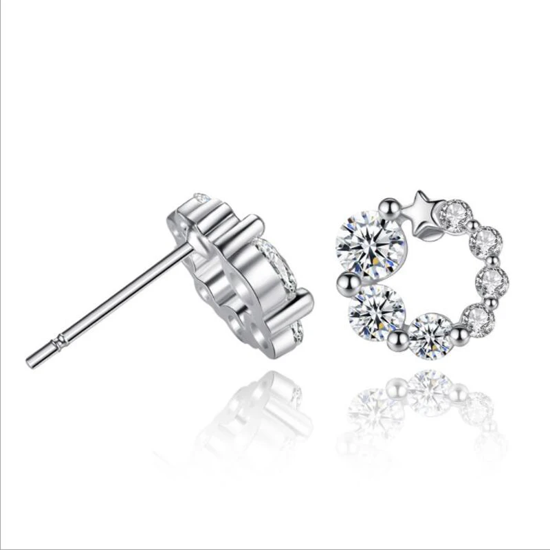 

KOFSAC New Charm 925 Sterling Silver Earring Classic Round Shiny Crystal Zircon Star Stud Earrings For Women Party Jewelry Gifts