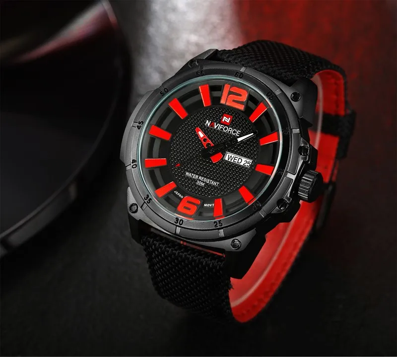 NAVIFORCE мужские спортивные часы с нейлоновым ремешком, военные модные наручные часы, мужские оригинальные мужские часы 30 м, черные часы