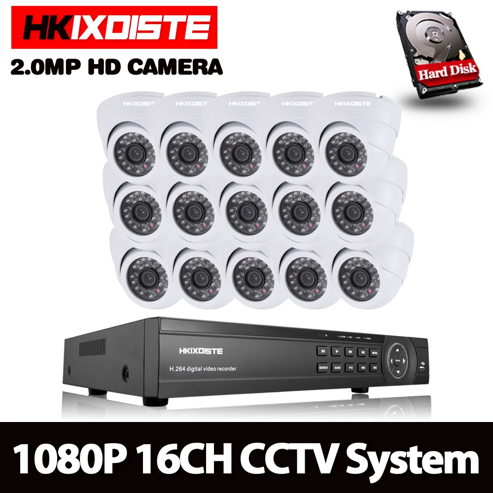 

HKIXDISTE 16-канальный комплект системы видеонаблюдения AHD DVR купольные комнатные 2.0mp hd-камеры с ИК-подсветкой домашняя система видеонаблюдения ...