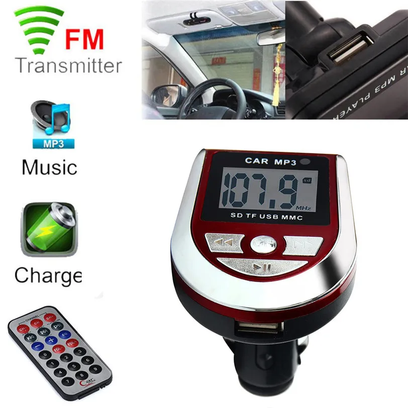 MP3 плеер беспроводной FM передатчик модулятор Автомобильный комплект USB SD MMC lcd пульт May30 заводская цена