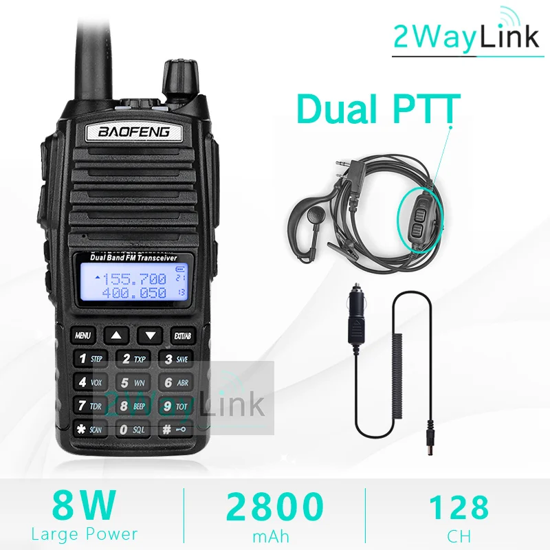 Add 2PTT-12V Charger BaoFeng UV-82 рация 8 Вт U/V Baofeng UV 82 гарнитура рация 10 км Baofeng 8 Вт Радио uv 9r ham радио 10 км - Цвет: Add 2PTT-12V Charger