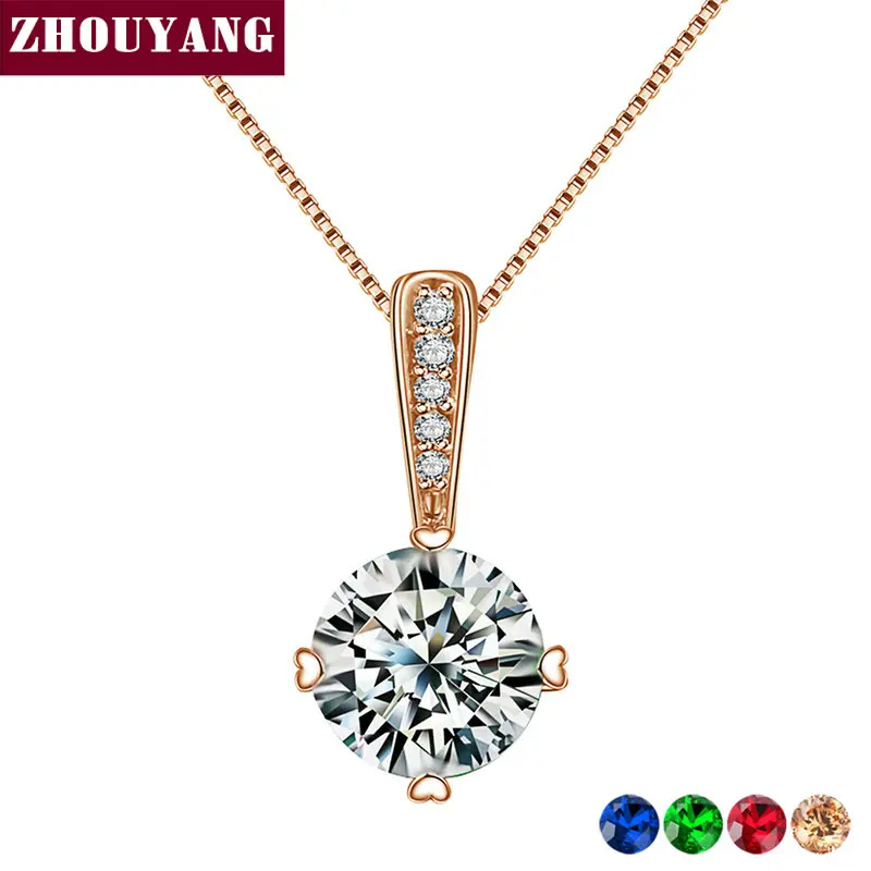 RoseGold Clear Высокое качество, Классическая простота, циркон, розовое золото, цвет, Модный кулон, ожерелье N426 N427 - Окраска металла: RoseGold Clear