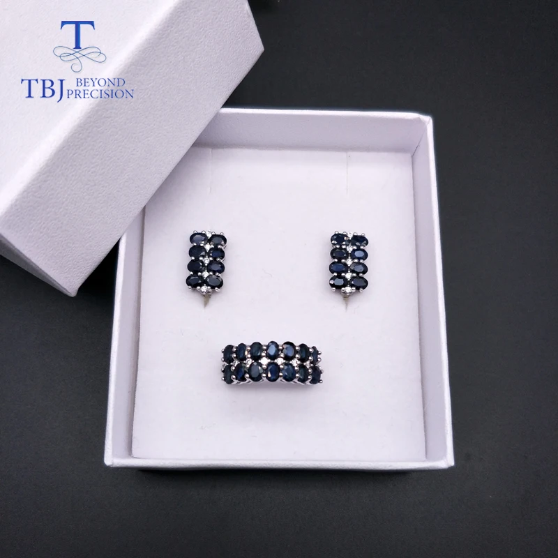 TBJ,natural gems sapphire jewelry set Rings and earrings 925 silver fine jewelry suitable for women wedding or anniversary wear