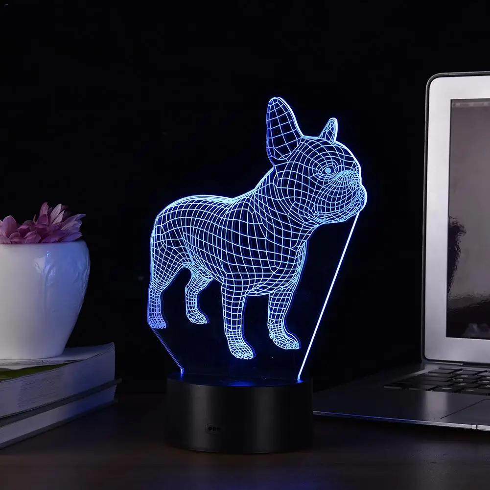 Frence бульдог 3D настольная лампа светодиодная цветная собака ночник для детей