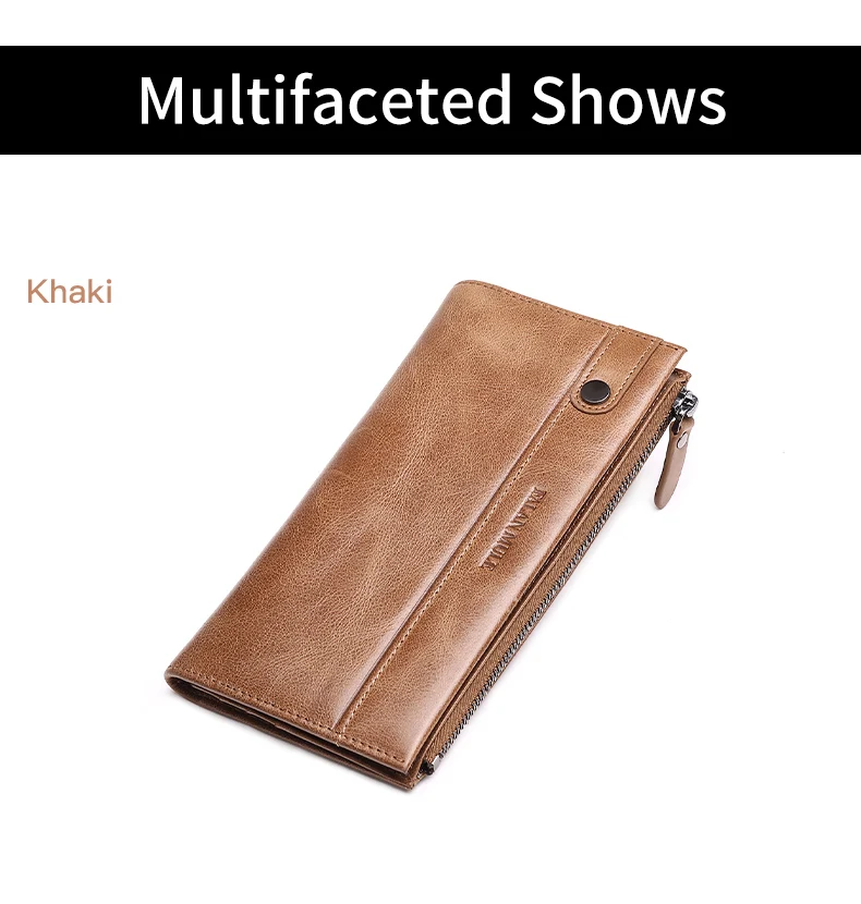 FALAN MULE, Винтажный Мужской кошелек, длинные кожаные кошельки, мужской повседневный брендовый кошелек из натуральной кожи, мужской клатч на молнии с карманом для монет 1341-65