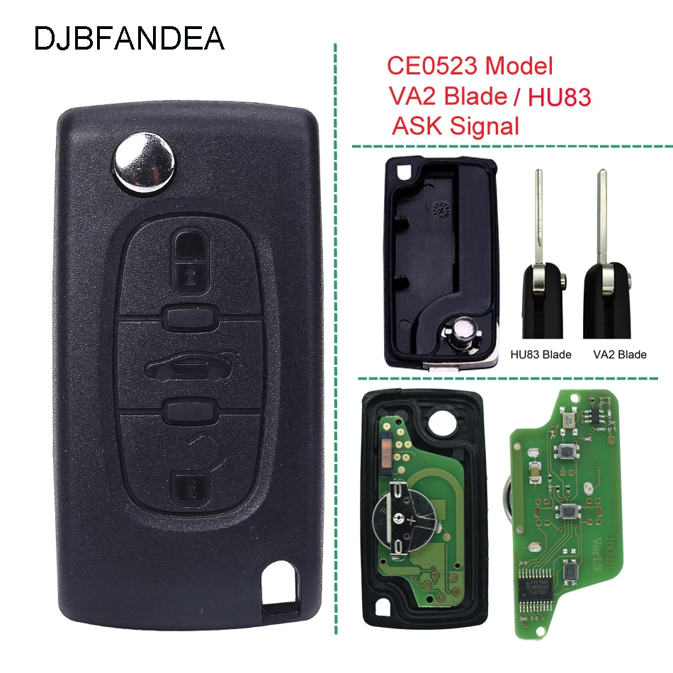 DJBFANDEA дистанционный брелок 3 кнопки для Peugeot 407 308 307 208 207 партнерский БЕСКЛЮЧЕВОЙ