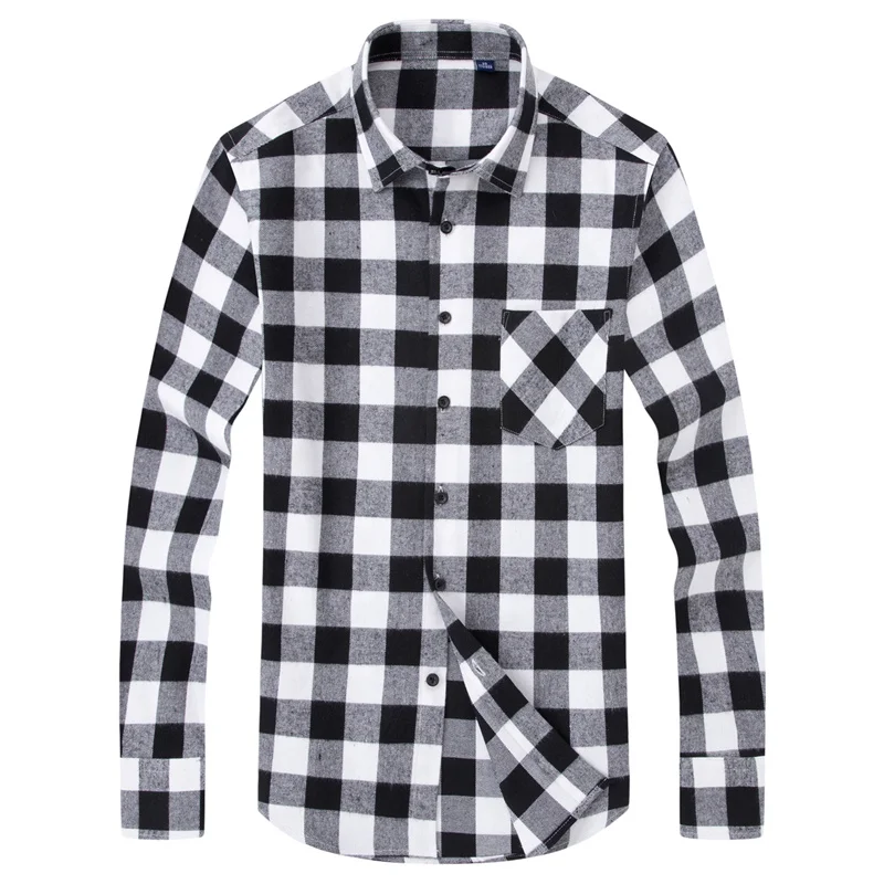 Plus Size 6XL 2019 Spring Men's Plaid Flannel Shirt Comfortable Slim Fit Male Business Casual Long-sleeved Shirts | Мужская одежда