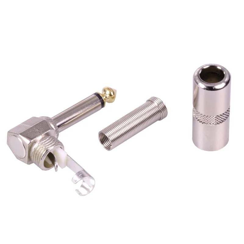 

100pcs 6.35mm Jack Microphone plug Connector Right Angle Male Assembly 6.3mm mono Nickle plating Audio Plug