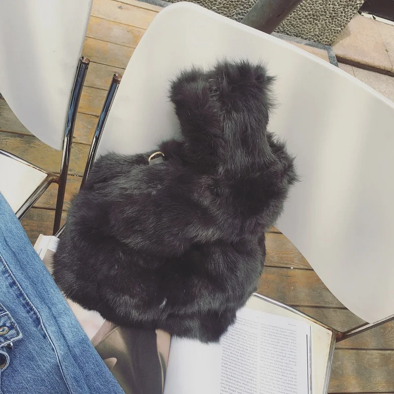 Топ ручка Для женщин сумки женские Модные меха Сумки Черные Зимние сумка мех