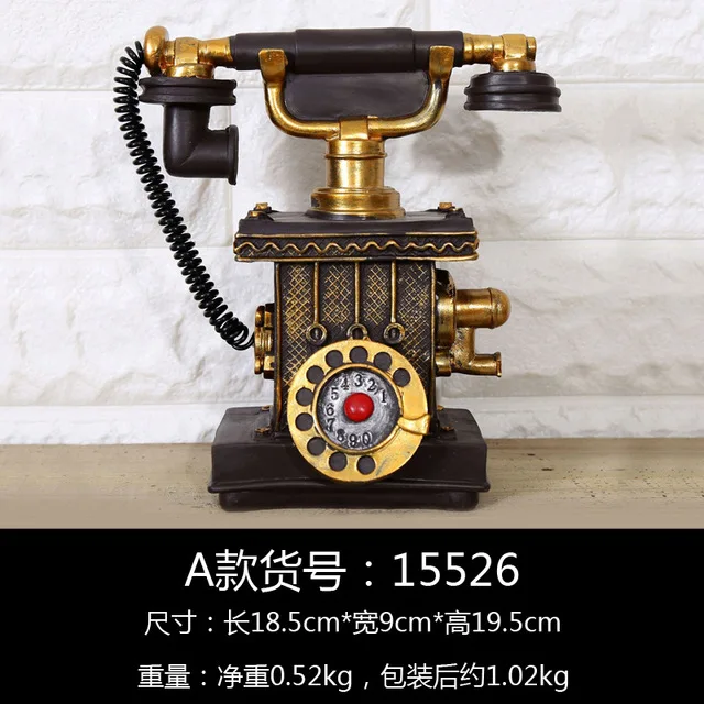 Classic Vintage Resin Home Decorative Phonograph Sewing Machine Radio Camera Fan and Vintage Telephone Bar Cafe Restaurant Craft - Цвет: 19.5CM telephone