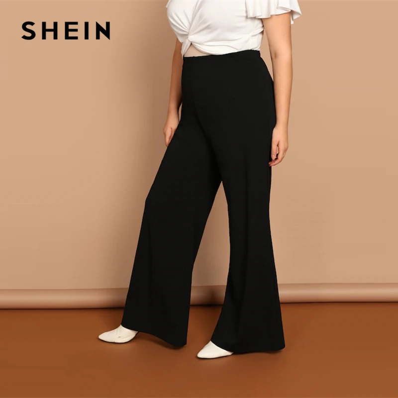 SHEIN Однотонные Широкие Брюки Размера Плюс 2019 Женские Весенние Модные Для