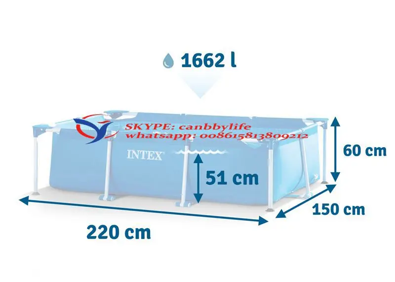 220x150x60 см Intex небольшой прямоугольный металлический каркас для бассейна, легко устанавливаемый над землёй детский бассейн для купания