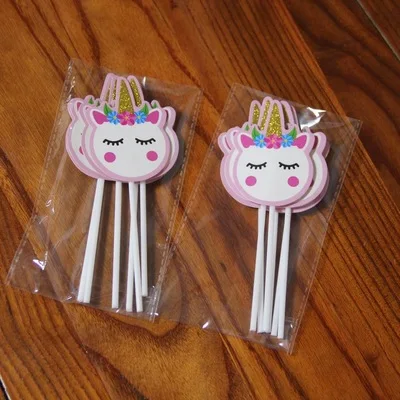 Дешевые 6 шт./лот Единорог торт Топпер Свадьба кекс украшения с днем рождения