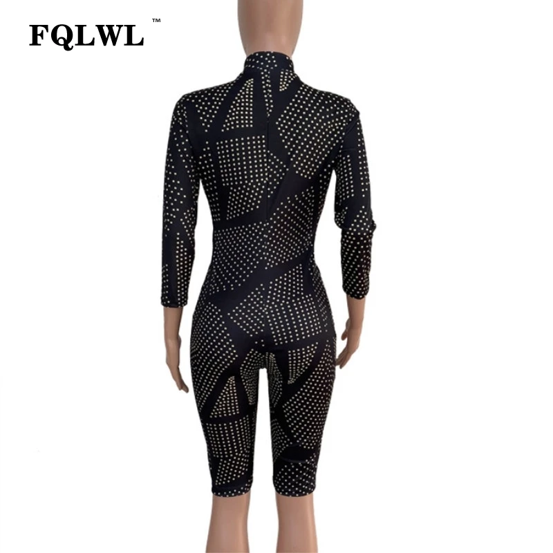 FQLWL, черный облегающий сексуальный комбинезон, женский комбинезон, летний, для фитнеса, на молнии, v-образный вырез, длинный рукав, женские комбинезоны, женский комбинезон, комбинезон
