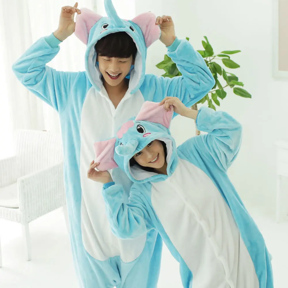 2018 зимние теплые женские пижамы с животными пары kawaii корова слон кролик обезьяна