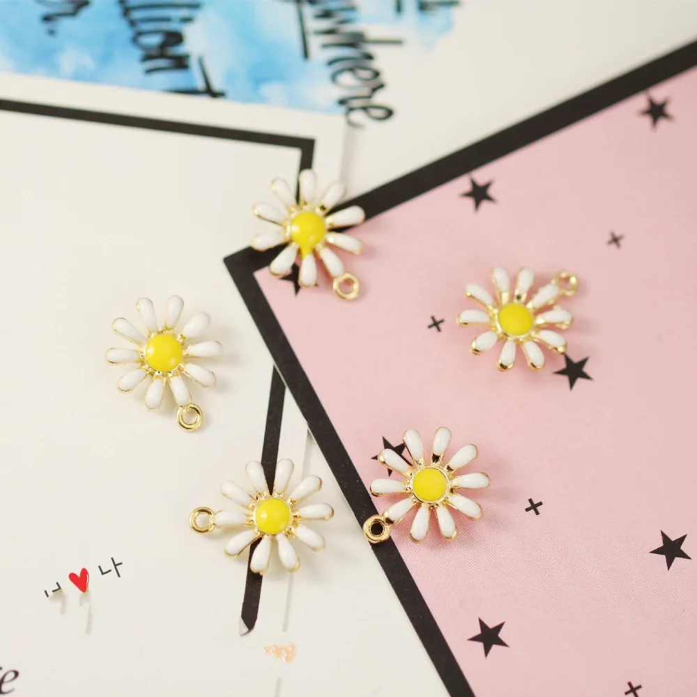 10 шт. 13х16 мм Трендовое ожерелье с цветком ромашки золотого цвета подвеска на