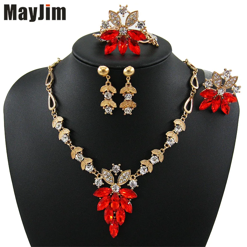 MayJim 2017 Женщины Моды Ювелирные Наборы Золото Вода Падения Rhinestone Кристалл Ожерелья