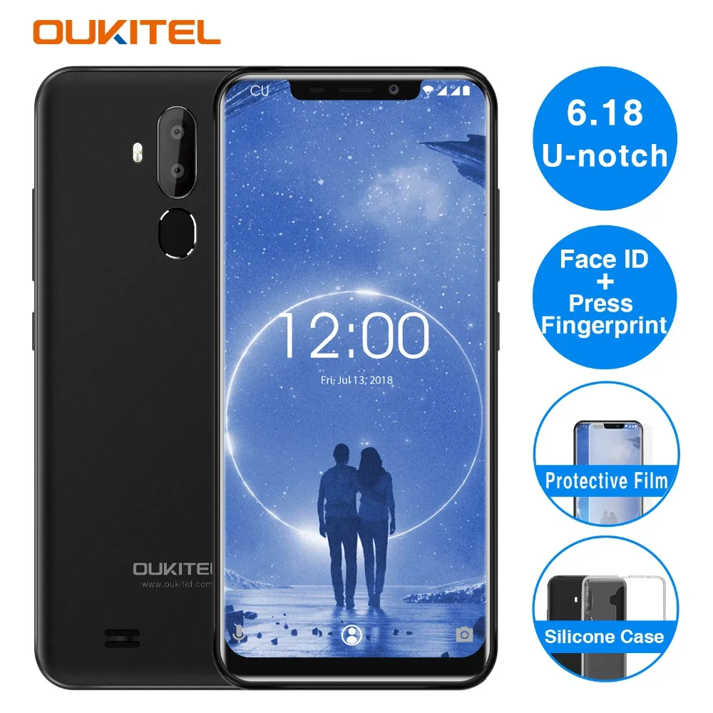 OUKITEL C12 Face ID 6,1" 19:9 смартфон с отпечатком пальца Android 8,1 мобильный телефон MTK6580 четырехъядерный 2G ram 16G rom Dual SIM разблокировка